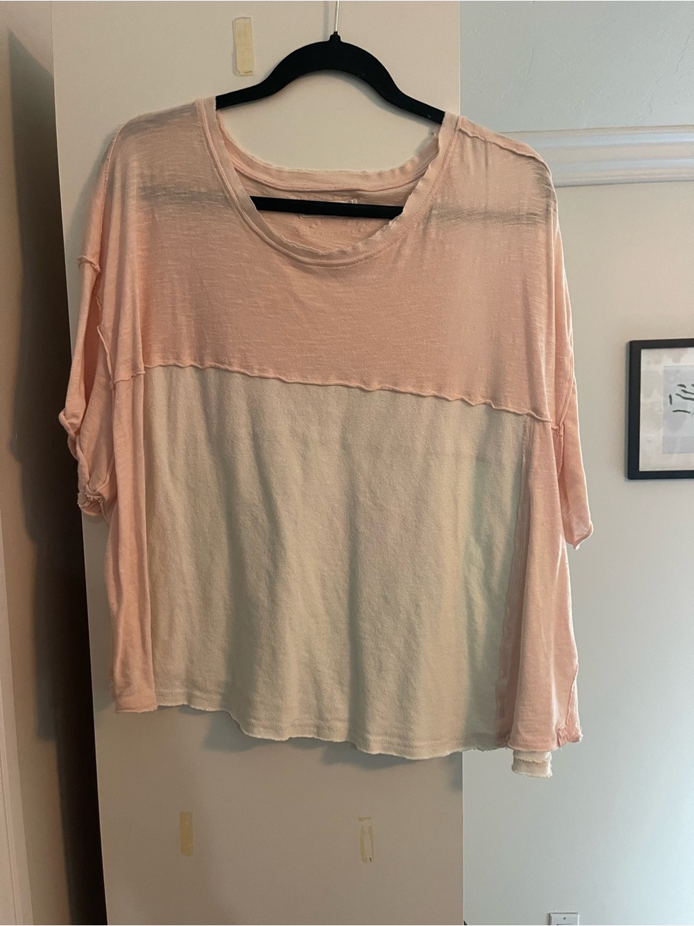 We The Free Two-Tone Light Pink and Cream Long Sleeve Tee